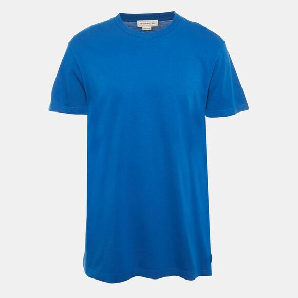 Alexander Mcqueen Blue Logo Print Cotton T-Shirt M